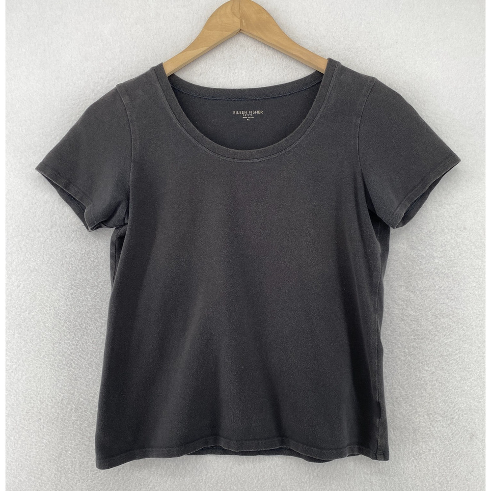 EILEEN FISHER Top PS Petite Stretch Organic Cotton Jersey Short Sleeve Gray USA